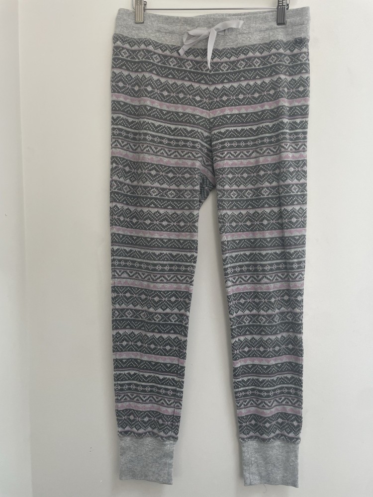 Eddie Bauer Womens Fair Isle Cotton Adjustable Waist PJ Pants in Gray