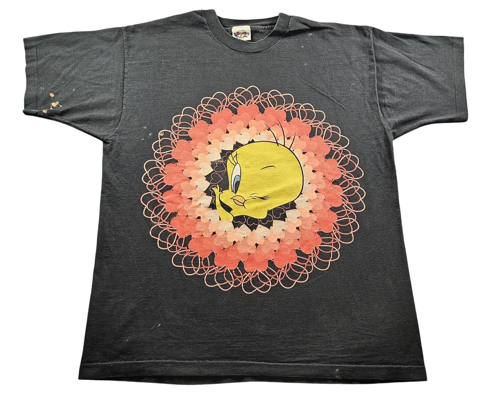 Vintage Tweety Bird Shirt Mens Large Black Looney Tunes Cartoon Graphic 90s Tee