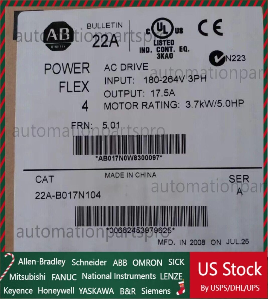 Allen-Bradley 22A-B017N104 Power Flex 4 3.7 kW 5 HP AC Drive 22AB017N104 NEW