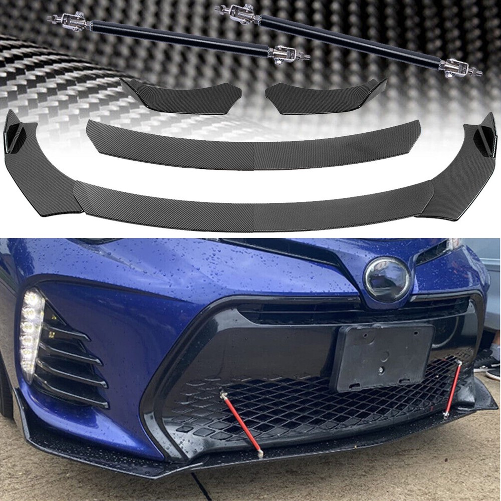 For Toyota Camry Carbon Fiber Front Bumper Lip Splitter+Spoiler Strut Rods