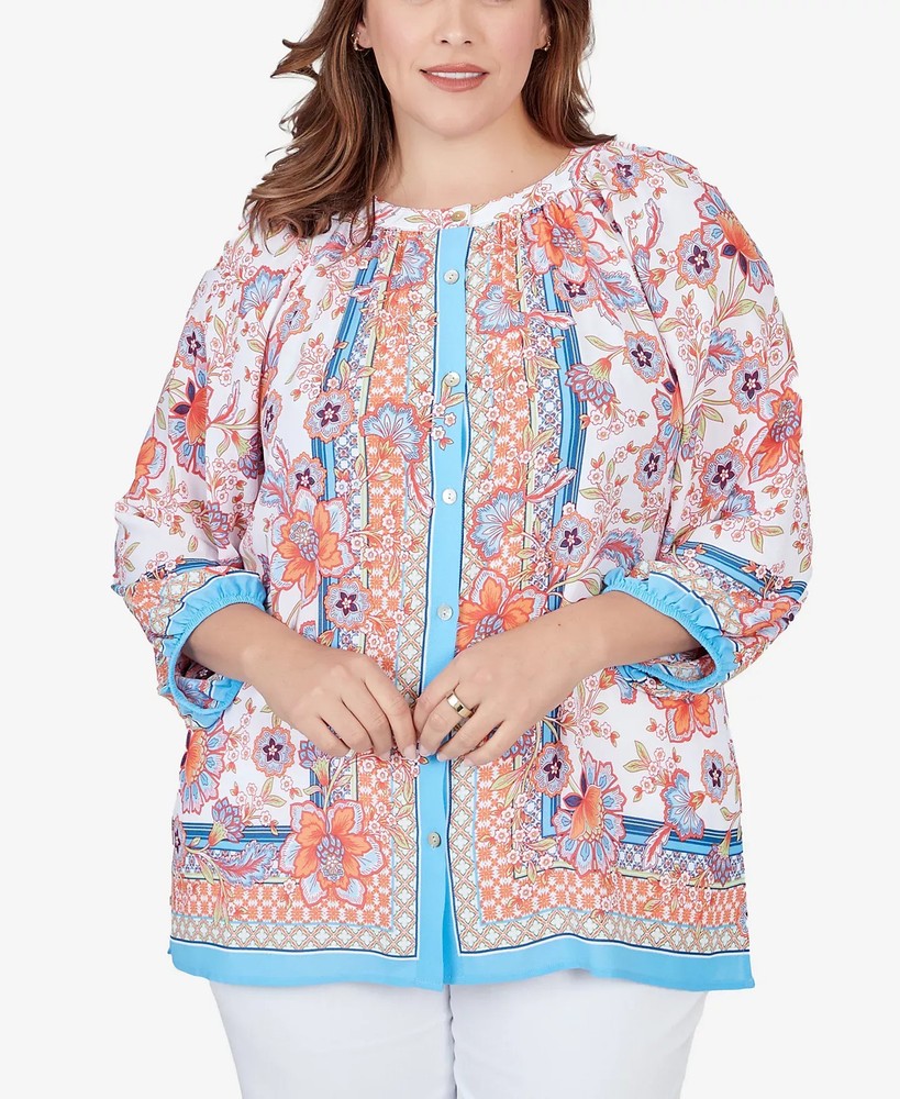 Ruby Rd. Women's Top Plus Sz 3X Size Button Front Floral Printed