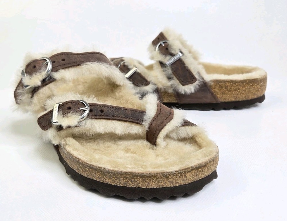 Birkenstock Women’s Sandal Fur Lined Mayari Shearling Brown Leather US 5 Euro 36