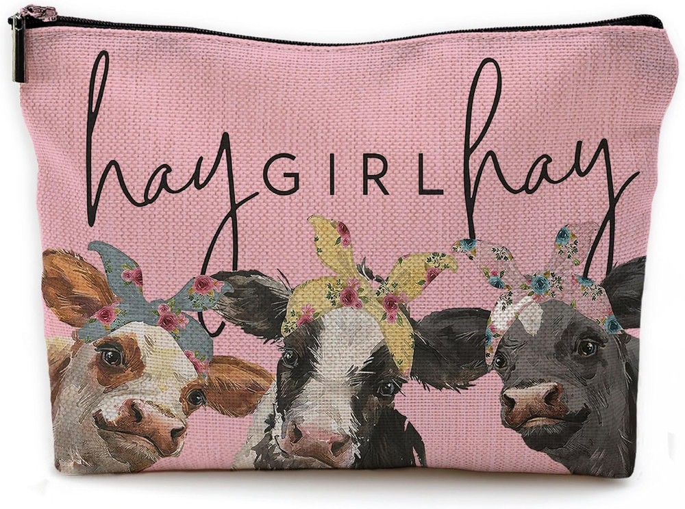 Cute Mini Cow Print Pink Travel Makeup Bag for Purse