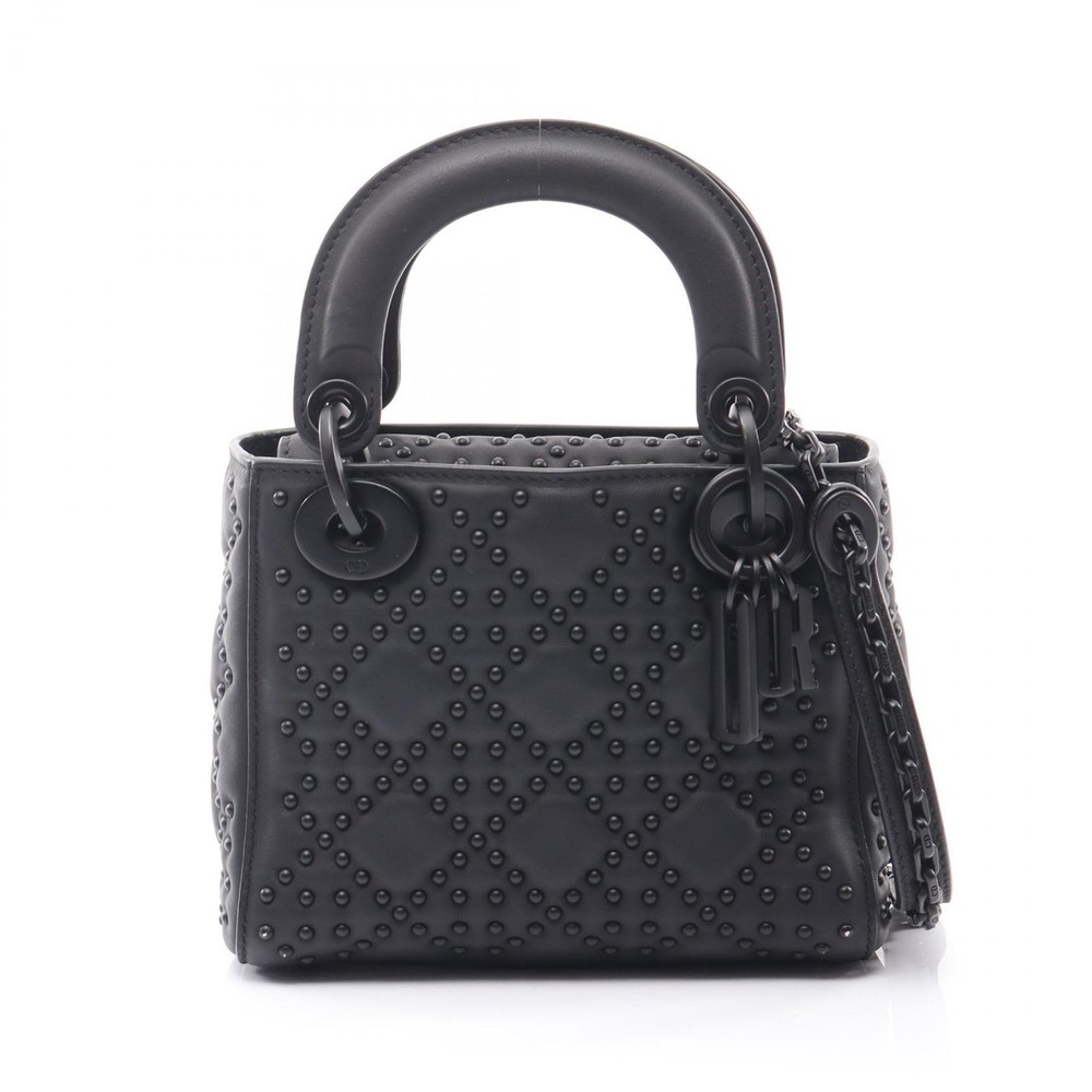 Christian Dior Lady Dior Mini 2Way Shoulder Tote Handbag leather Black Used CD