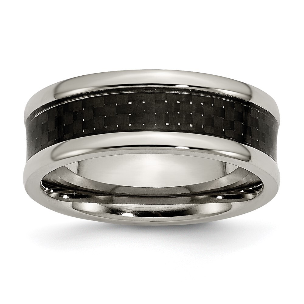 Titanium Polished with Black Carbon Fiber Inlay 8mm Band Ring Size 7