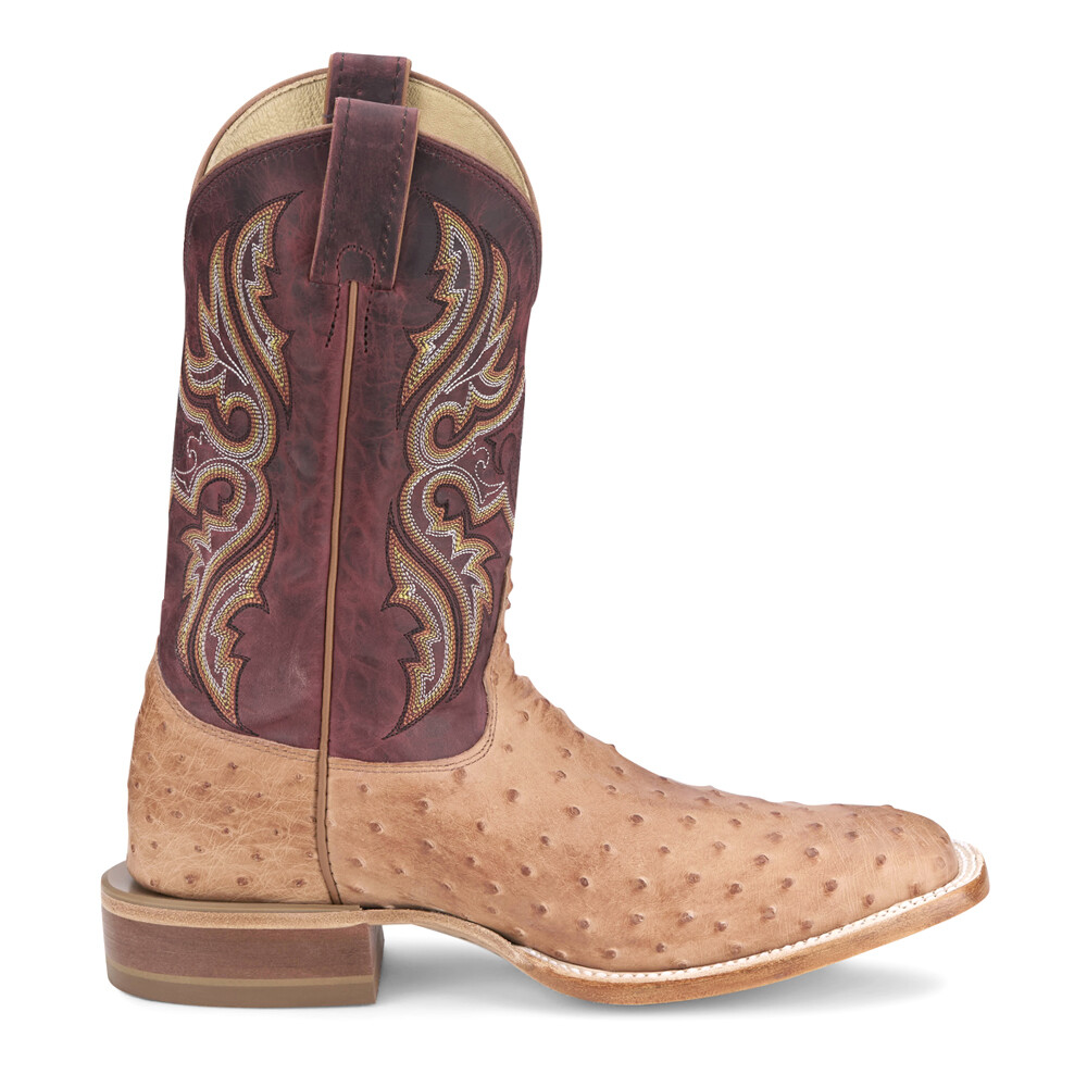 Justin Boots Moseley Ostrich Embroidered Square Toe Cowboy  Mens Brown, Red Dres