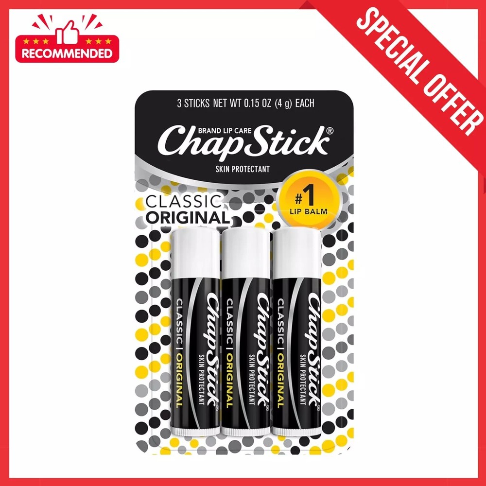 ChapStick Classic Original Lip Balm 3-Pack 0.15 Oz Tubes for Moisturized Lips