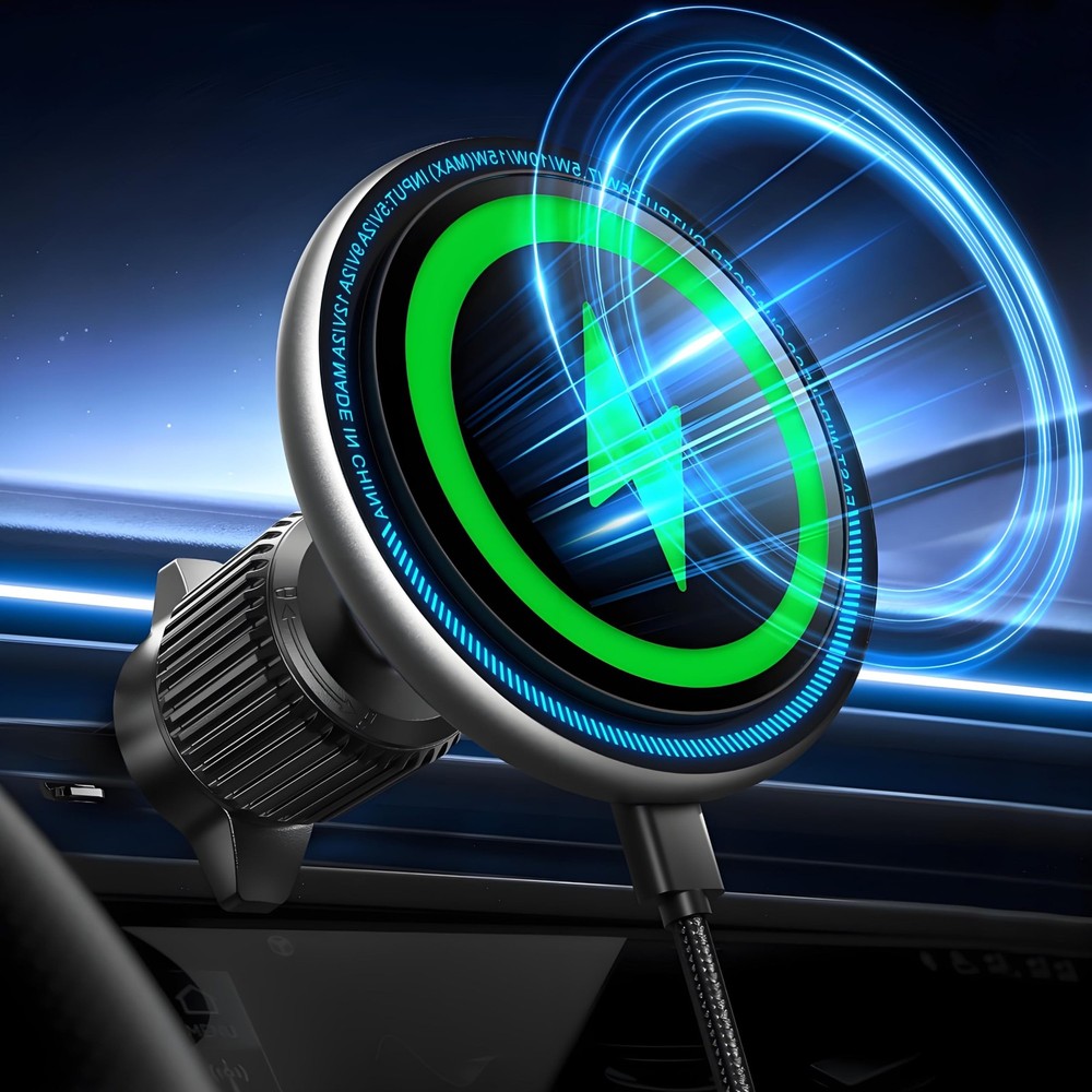 for 15W Magsafe Car Mount Charger, [Vibrant LED Decoration] Wireless Car Char...