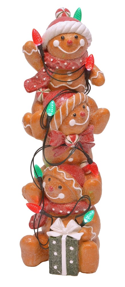 Holiday Stacked Gingerbread Men Tabletop Figurine Decor with LED C7 Bulbs, 12...