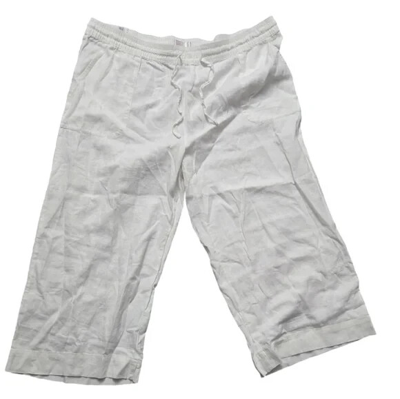 Stella Parker Wide Leg Linen Blend Drawstring Pant White Size XXL New With Tags