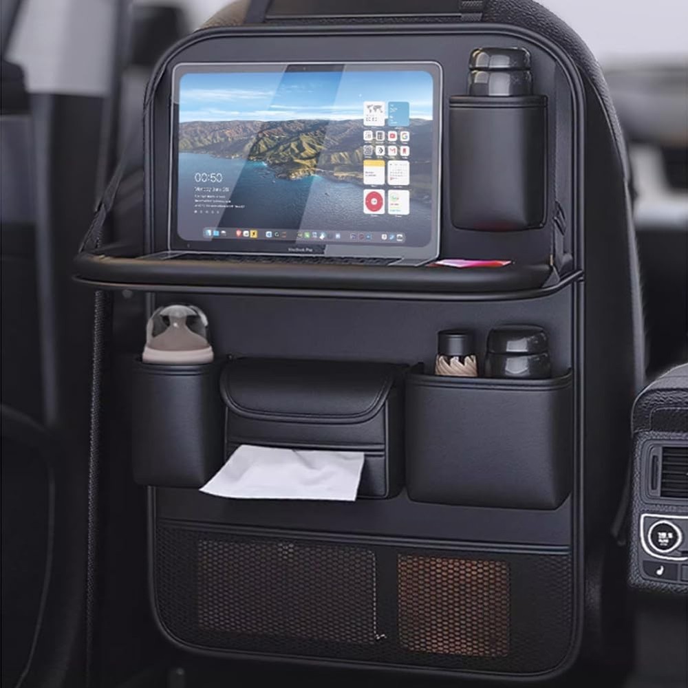 Tumecos Foldable Backseat Organizer with Table Tray in Large Black