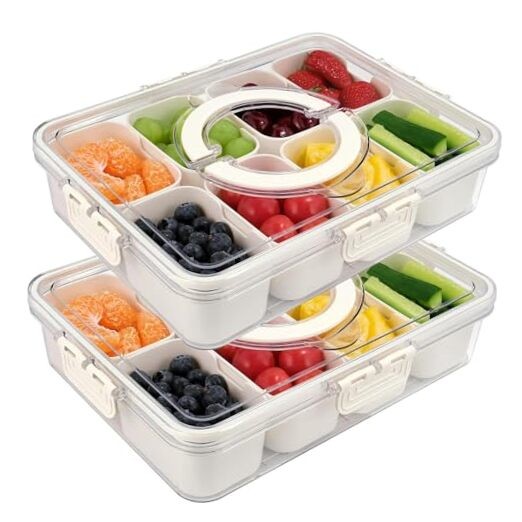 Premium 2-Pack Snackle Box Container with 8 Compartments Each