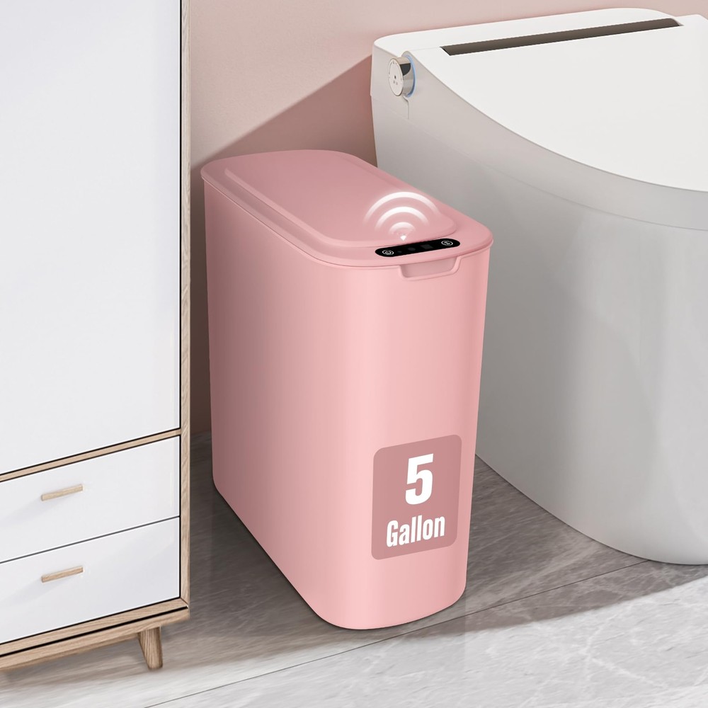 5 Gallon Pink Automatic Bathroom Trash Can, Touchless Motion Sensor Garbage C...