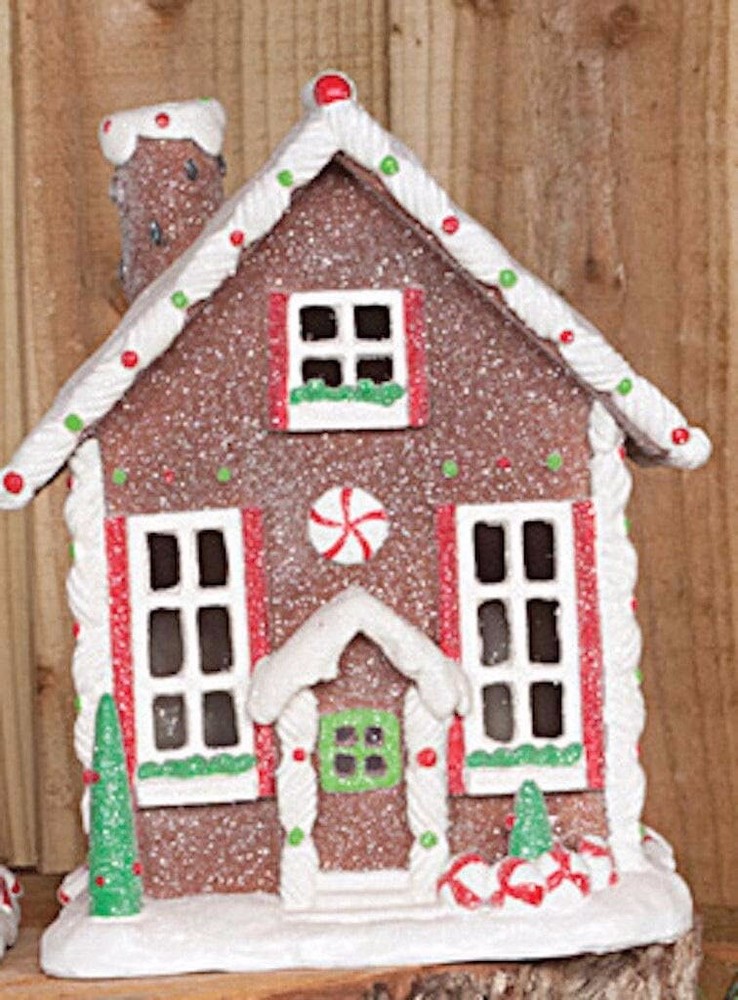 LARGE Christmas Snow Covered Glitter Gingerbread House with LED Light 18cm Tall