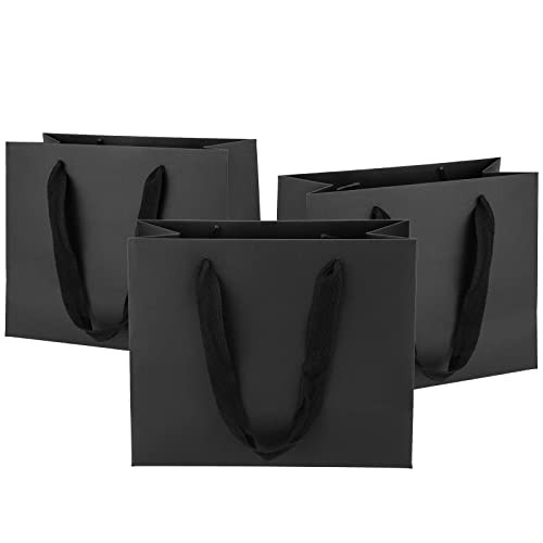 25Pcs 8.6x3.9x7 Inch Black Recycled Paper Gift Bags for Small Items