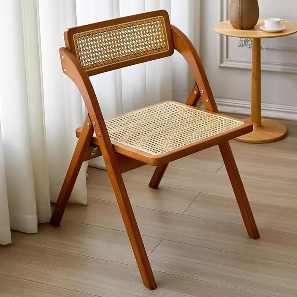 Wooden Folding Chairs, Stackable Dining Chairs with Rattan Woven Seat and Back,