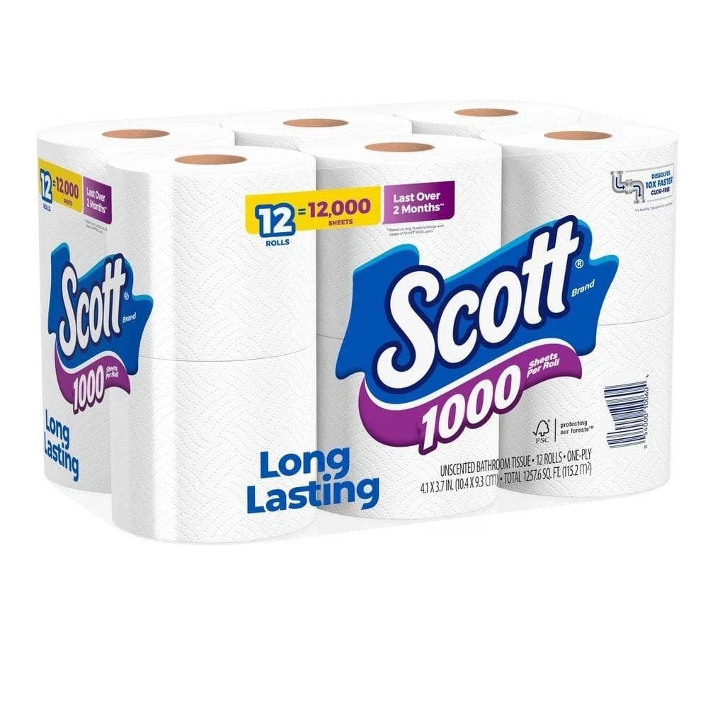 Scott White Toilet Tissue (1000-Sheet 12 Rolls Per Pack) Free Shopping USA
