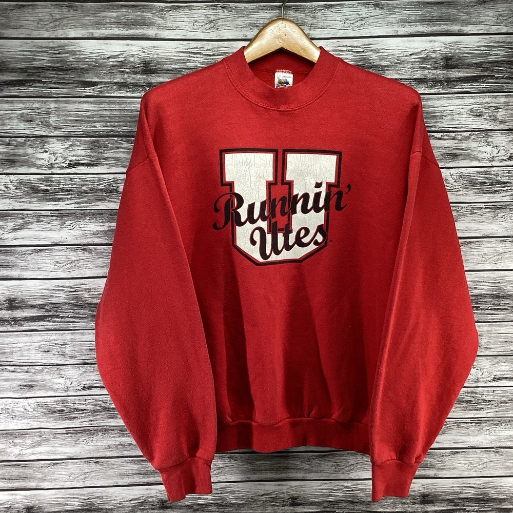 Vintage Utah University Sweatshirt Mens XL Red Crewneck Runnin Utes Football 90s