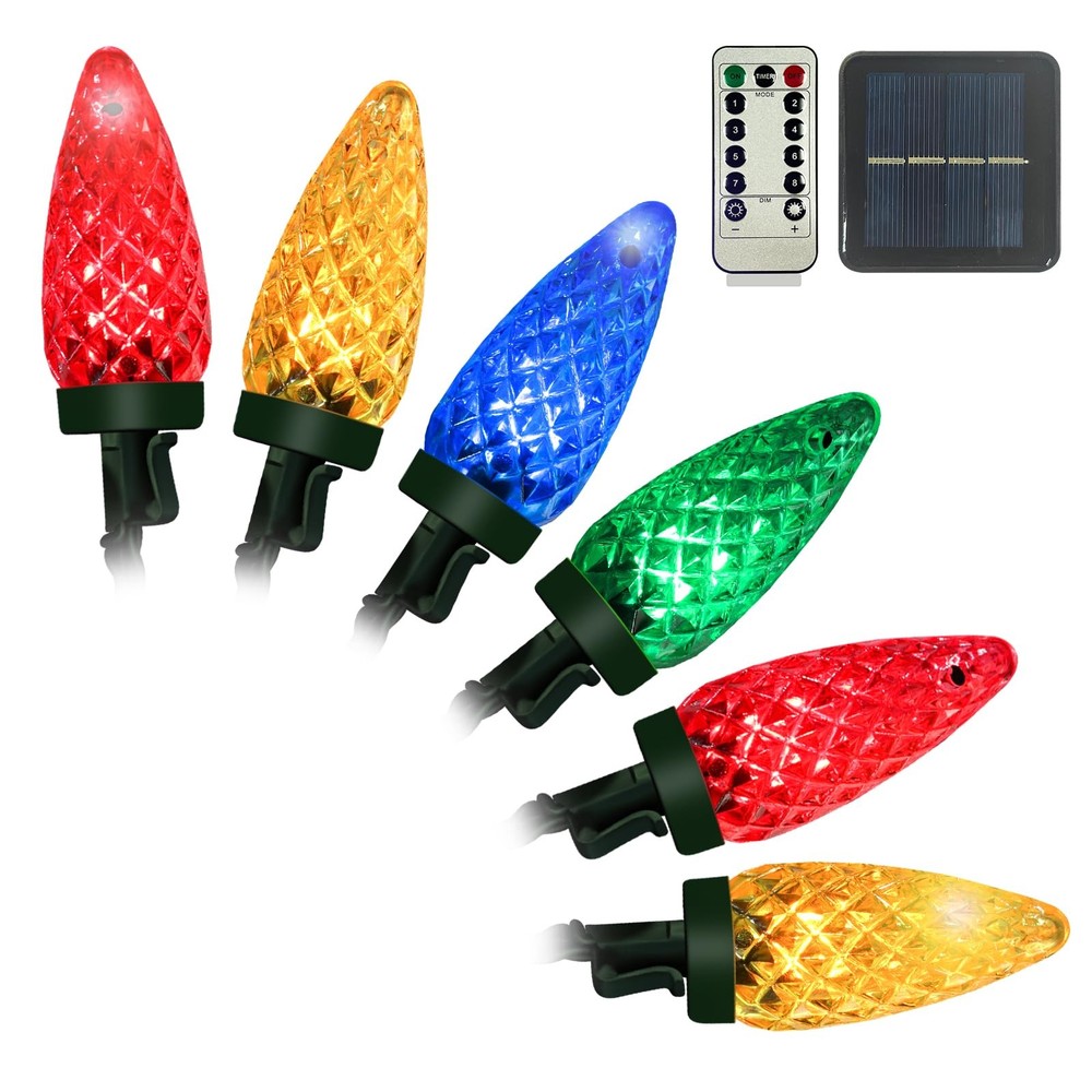 Solar-Powered C6 Christmas Lights Outdoor 19.7ft 60 LED Strawberry String Lights