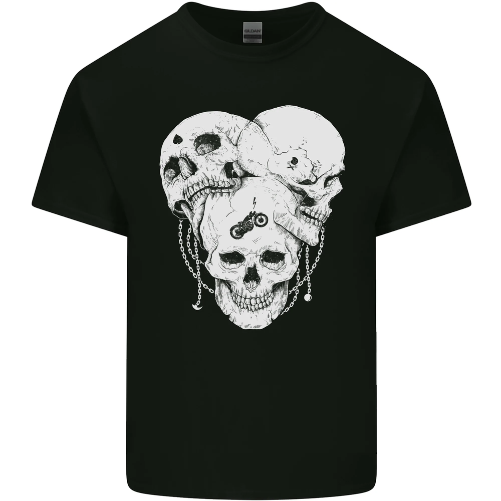 3 Skulls Gothic Heavy Metal Biker Demon Mens Cotton T-Shirt Tee Top