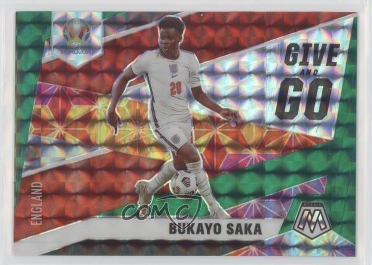 2021 Panini Mosaic UEFA Euro 2020 Give and Go Green Prizm Bukayo Saka #26