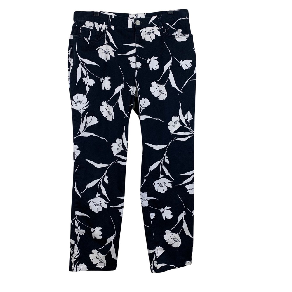 Vintage 90’s Lauren Ralph Lauren Navy Floral Printed Tapered Leg Pants Size 14
