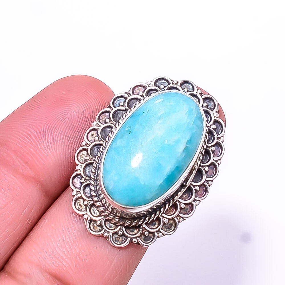 Natural Amazonite Fine Art Oxidised 925 Sterling Silver Ring S.6 R_9451_289_39