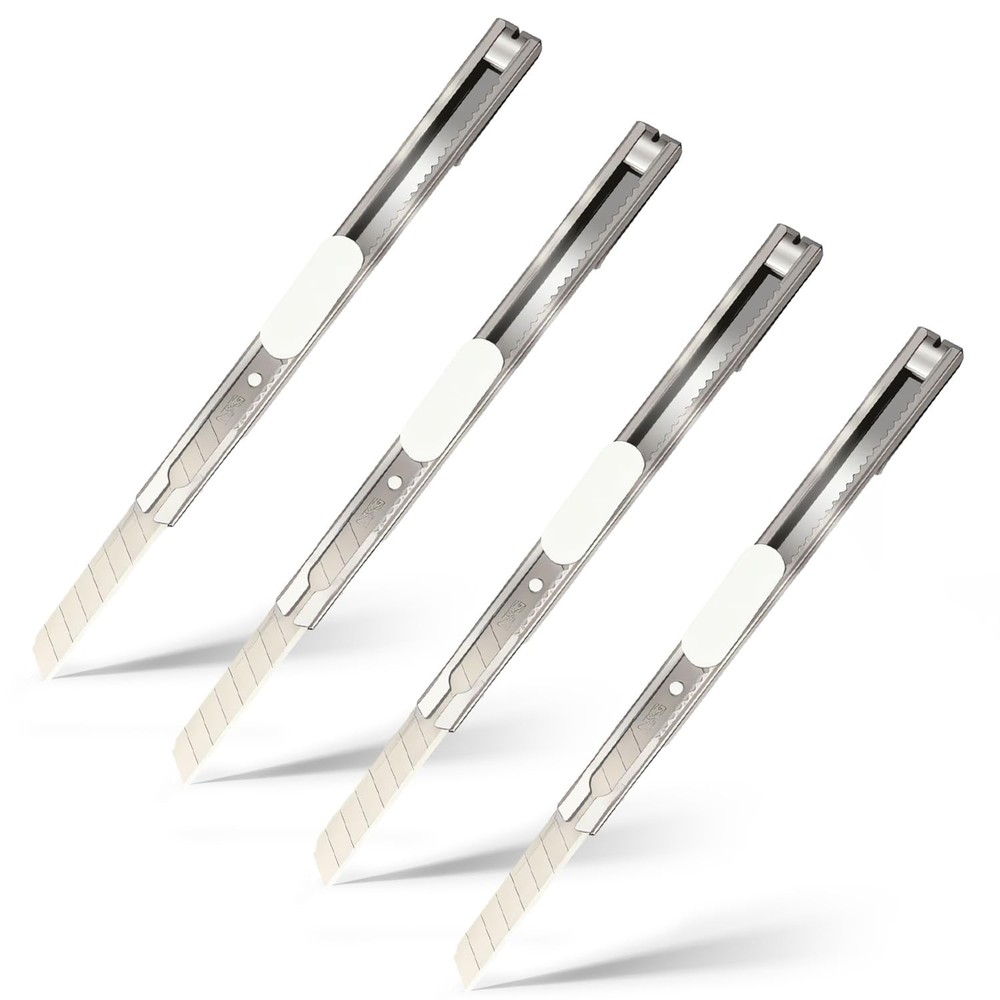 4 Pack Box Cutter Retractable, Utility Knife 9mm Wide Snap-Off Blades, Extend...