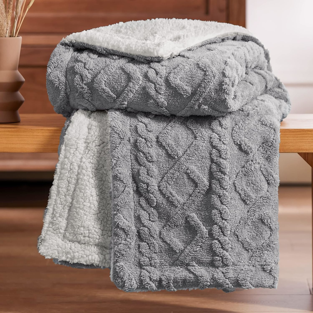 Soft Grey Twin Sherpa Blanket 60x80 Inches Warm Cozy Throw for Couch