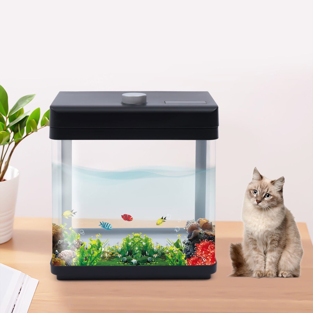 1.5 Gallon Aquarium Kit Fish Tank Black Low Noise Bedroom Desktop Fish Tank 5V