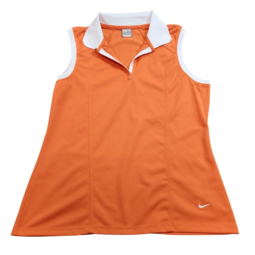 Nike Golf Shirt Womens XL Orange FIT DRY Polo Sleeveless Athletic Golf Top