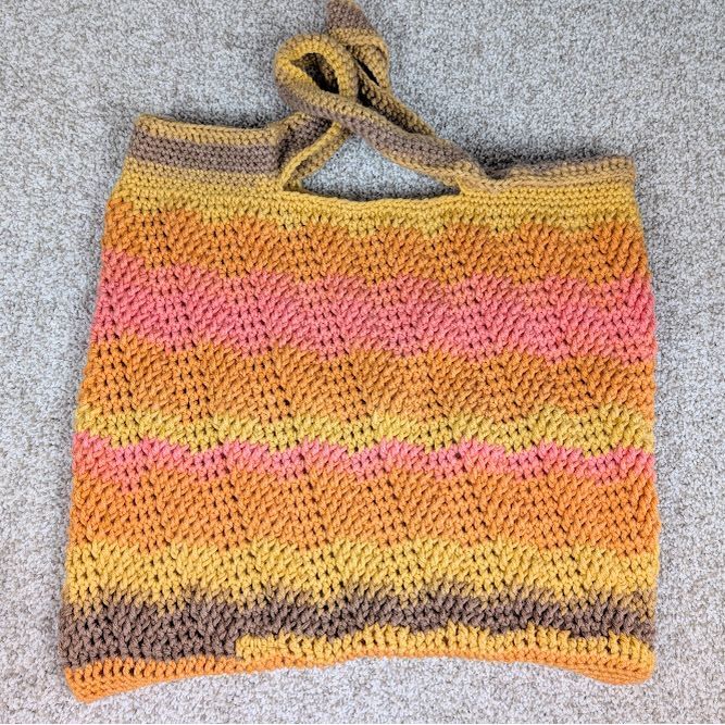 Crochet Chevron Tote Bag Handmade in Vibrant Sunset Hues  