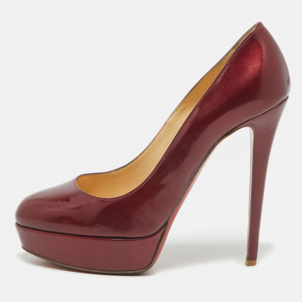 Christian Louboutin Burgundy Bianca 140mm Patent Leather Pumps Size 38.5