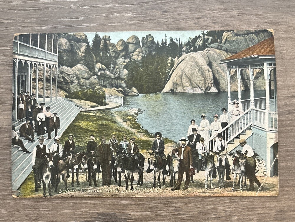 Sylvan Lake and Hotel Black Hills South Dakota 1908 Postcard Horse Riders