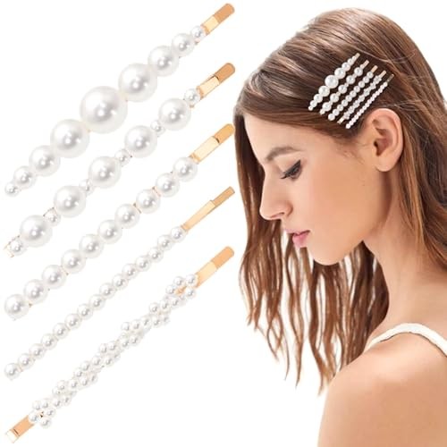 5-Piece Vintage Pearl Bobby Pins, Alloy Hair Clips for Women