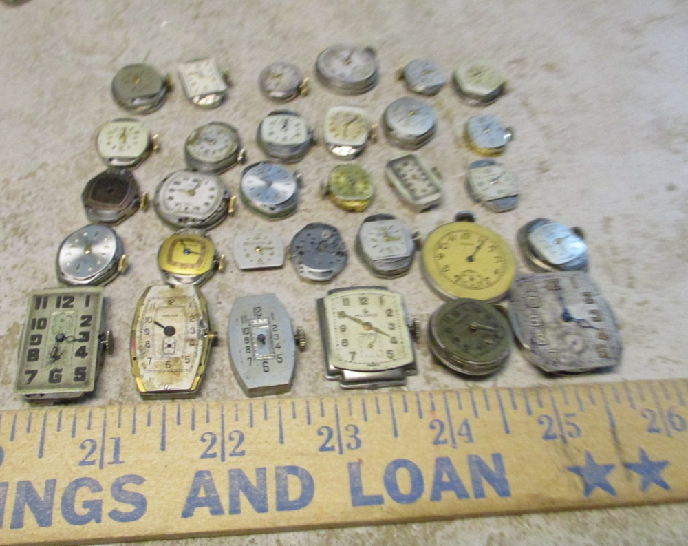 VTG Lot Watch Movements Wind Up Parts Repair 17J Elgin Bulova Helbros  L1