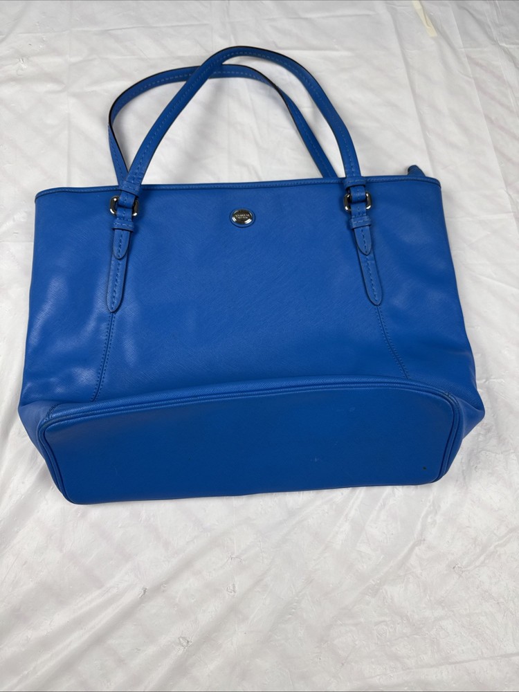 Coach Peyton Tote Cerulean Blue Saffiano Leather Shoulder Bag Zip Top Authentic