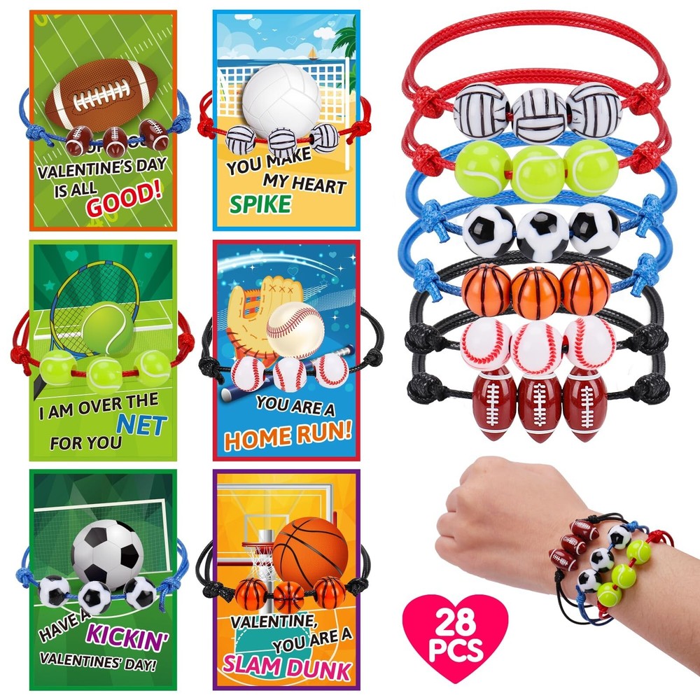 28-Piece Valentine's Day Kids Card Set with Adjustable Charm Bracelet Toys