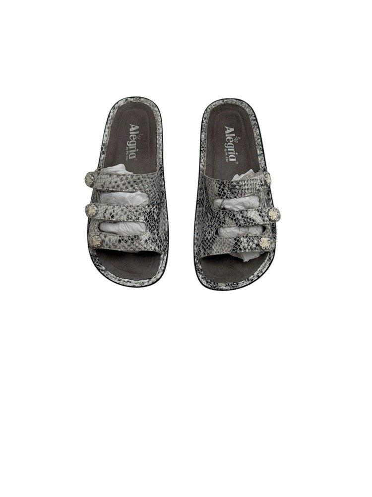 Alegria Lite Fio Slide Snake Skin Black Gray Leather Sandals Size 7
