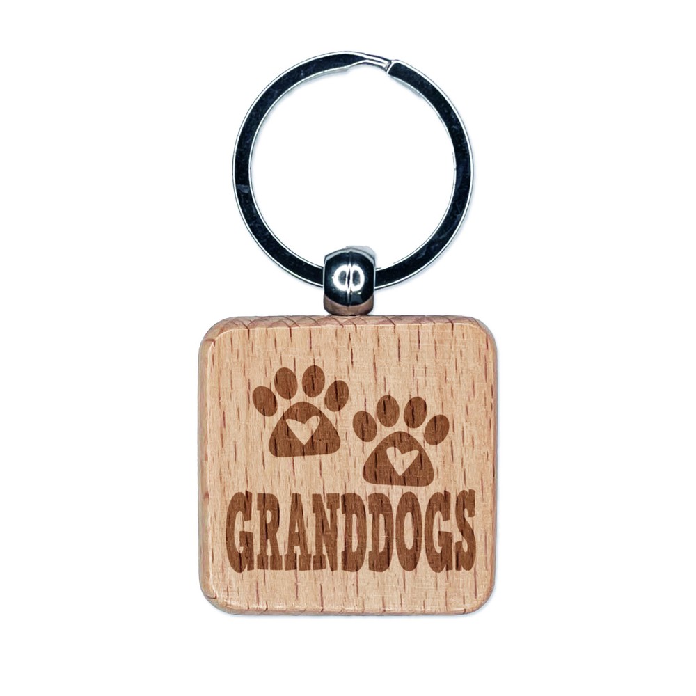 Granddogs Engraved Wood Keychain with Paw Print Heart Design  