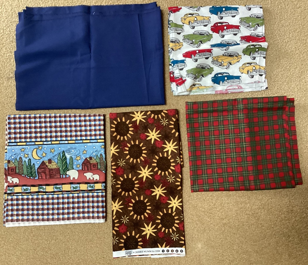 Lot of (5) Cotton Fabric Remnants 4+ yards