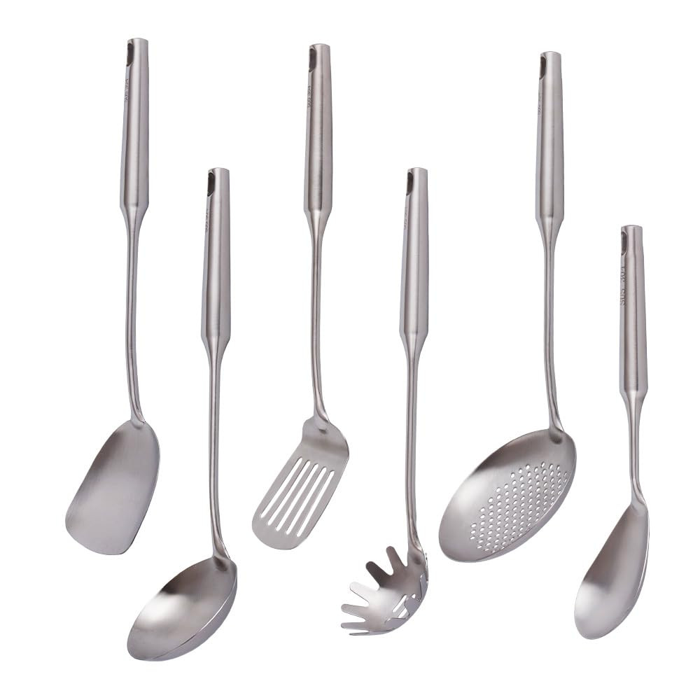 304 Stainless Steel Kitchen Utensils Set, 6 PCS Metal Cooking Utensils Set, W...