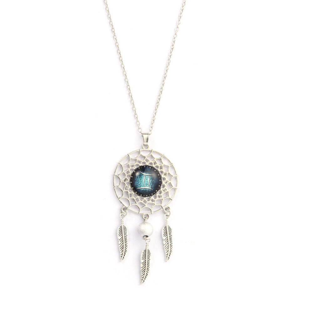 Dreamcatcher Necklace Retro Bohemia Zodiac Sign Pendant Dangling Feather Tassel