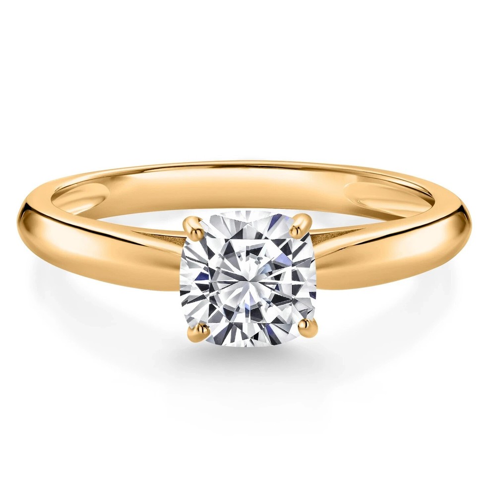 1.80Ct Cushion Cut Natural Moissanite Wedding Ring in 14k Yellow Gold Plated for Women