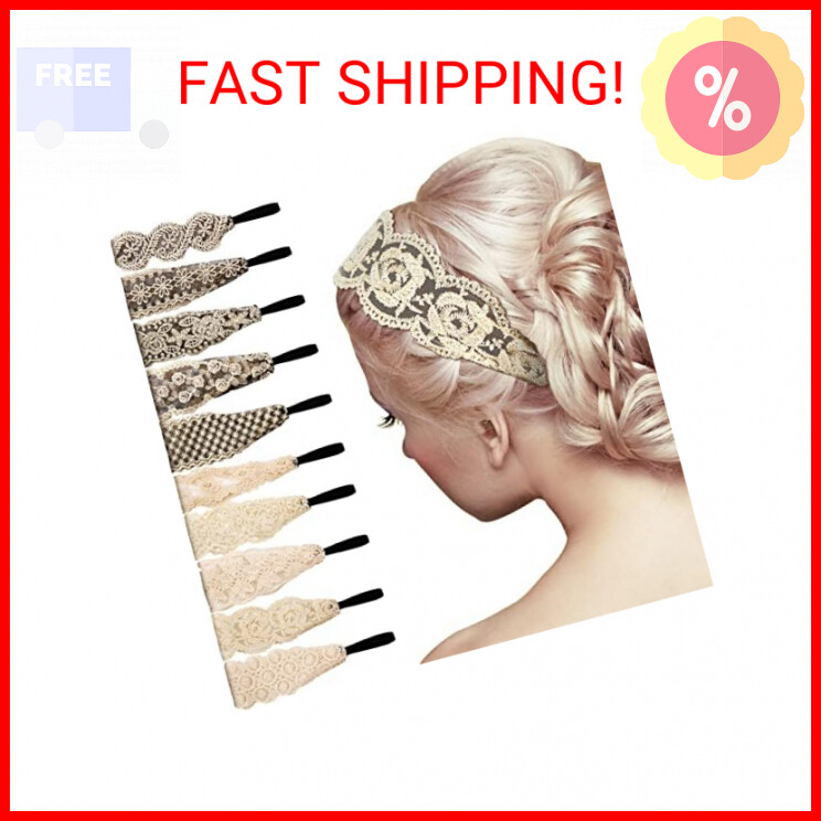Dilunave 10-Piece Lace Hairbands for Women - Stretchy Elegant Headbands with Lace Trim