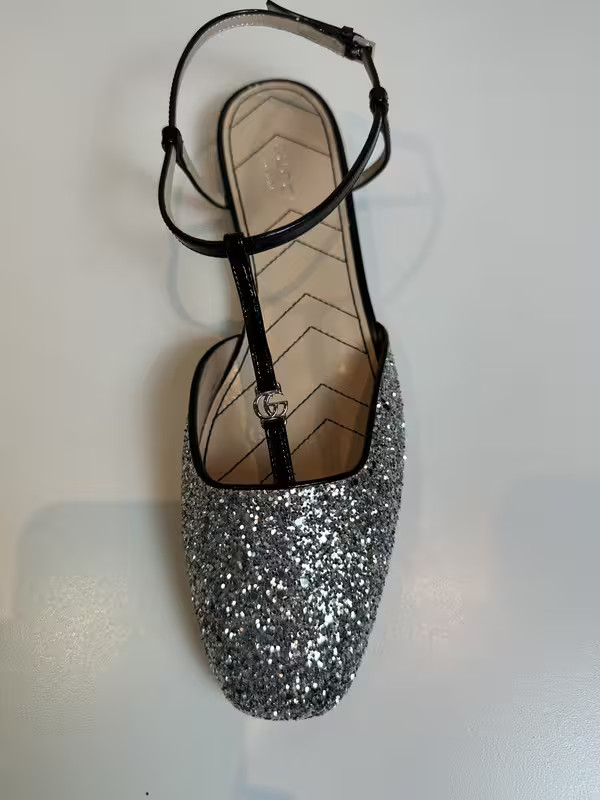 Gucci Silver-Black Ballerina Flats Size 39.5 New In Box
