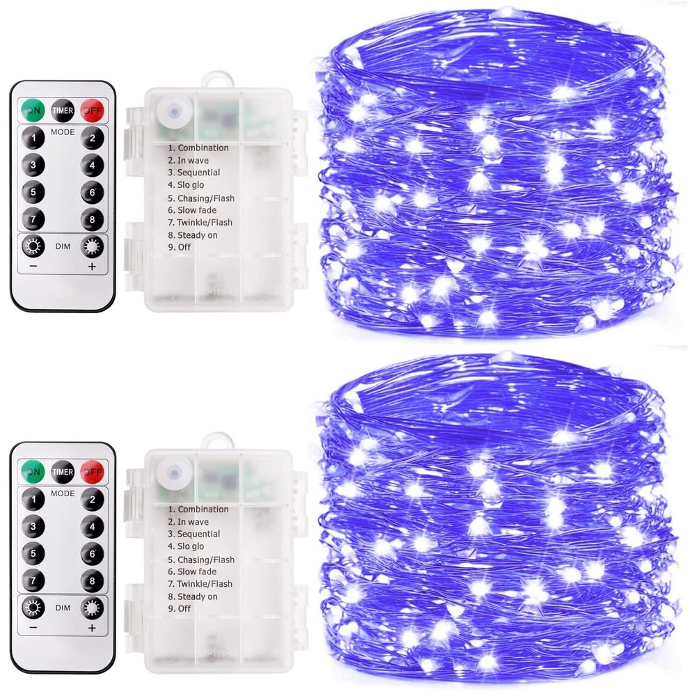 2 Pack 16.4ft 50 LED Black Light UV Fairy Lights Battery Operated for Glow Party Decor