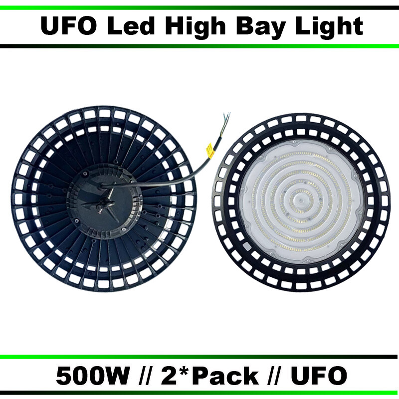 2-Pack 500W High Bay UFO LED Lights for Warehouse and Commercial Use