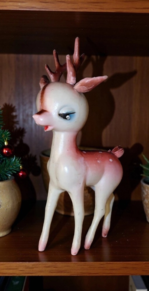 1950s Reindeer Retro Plastic Brown/Pink Deer Figurine Christmas 8
