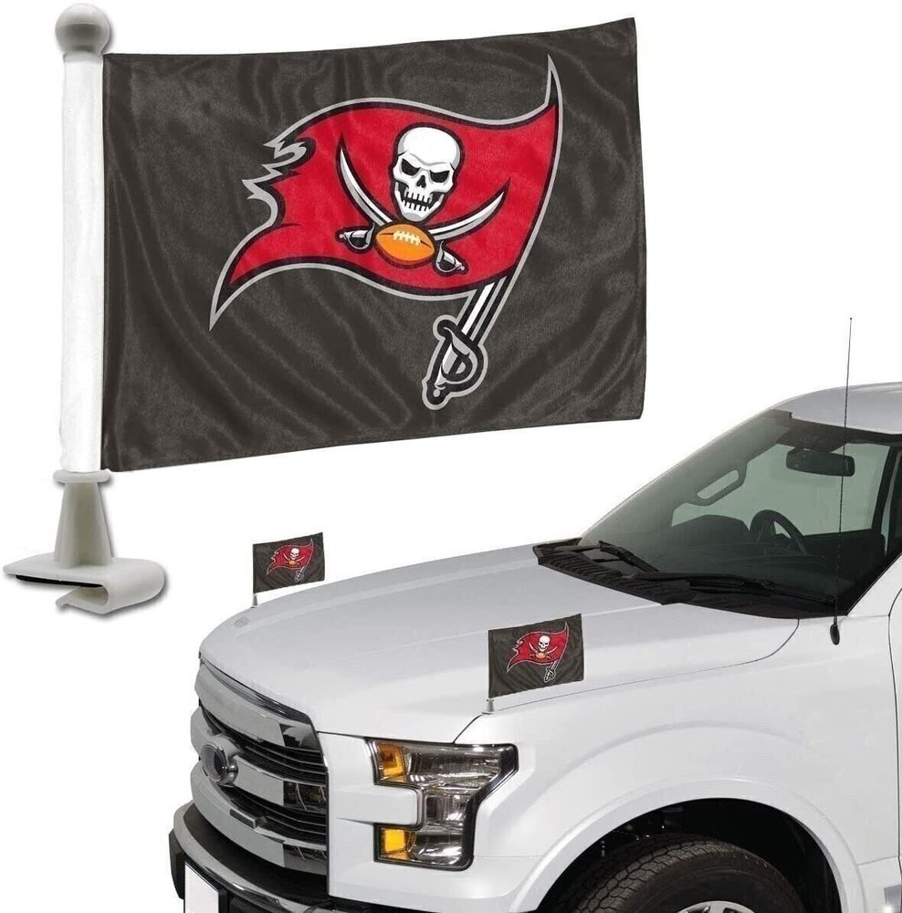 Tampa Bay Buccaneers 4x6 Inch Double Sided Car Flag Set in Ambassador Style